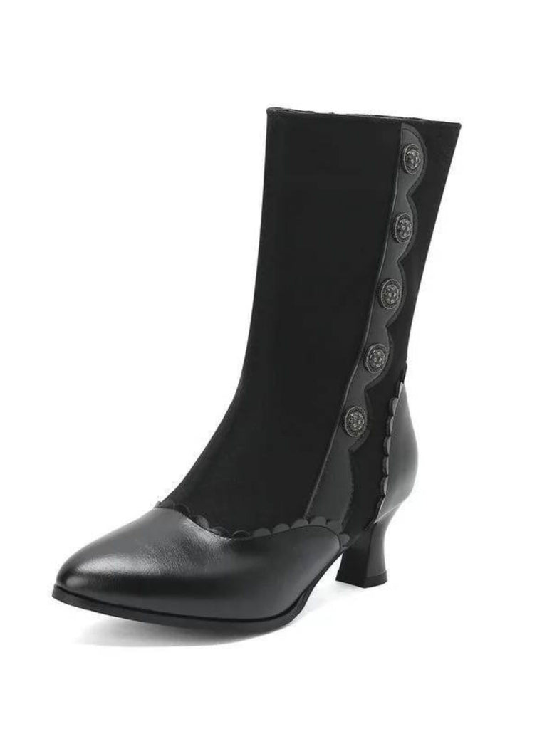 Stivali in pelle scamosciata con bottoni a metà polpaccio