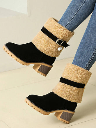 Stivali a metà polpaccio in pile di velluto perlato vintage