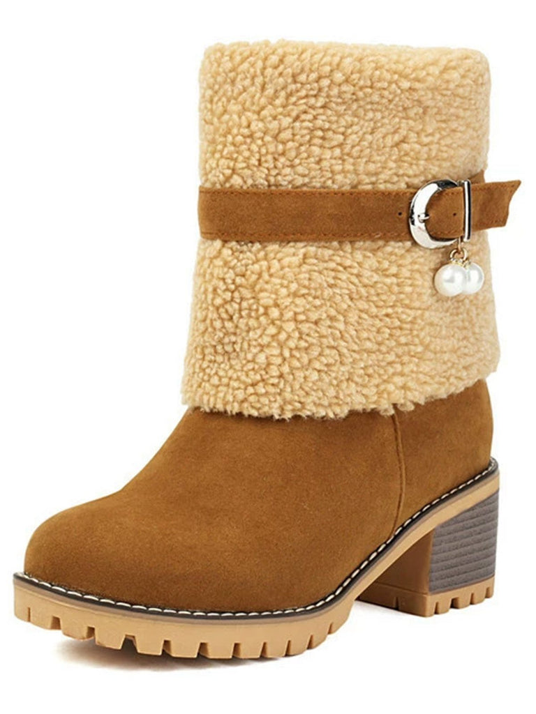 Stivali a metà polpaccio in pile di velluto perlato vintage