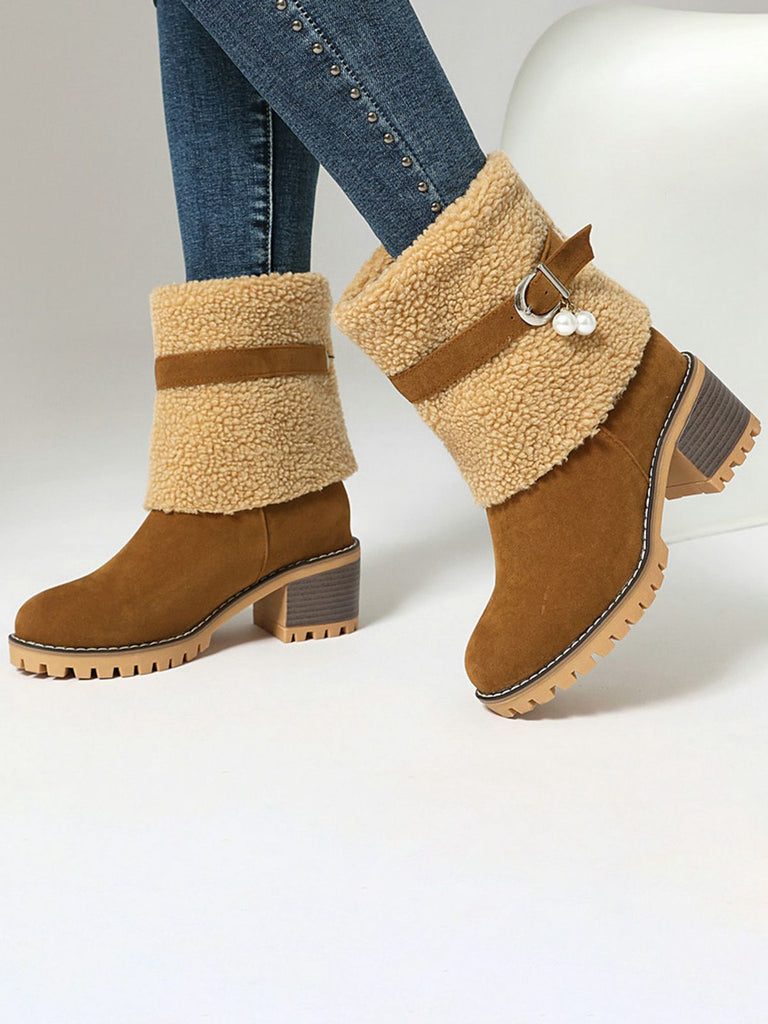 Stivali a metà polpaccio in pile di velluto perlato vintage