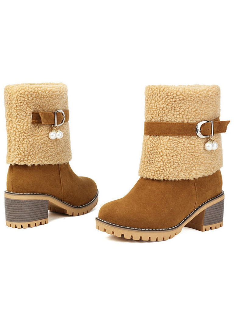 Stivali a metà polpaccio in pile di velluto perlato vintage