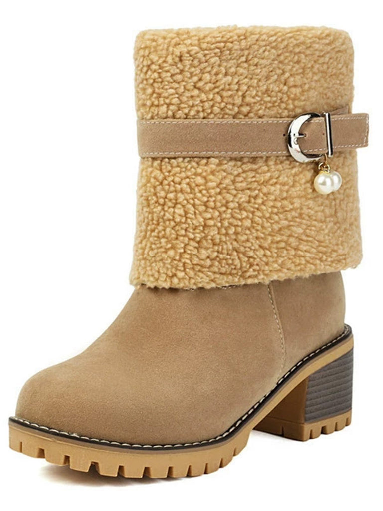 Stivali a metà polpaccio in pile di velluto perlato vintage