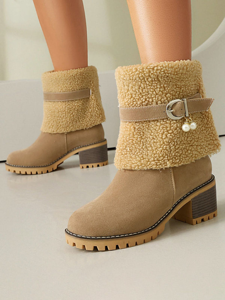 Stivali a metà polpaccio in pile di velluto perlato vintage