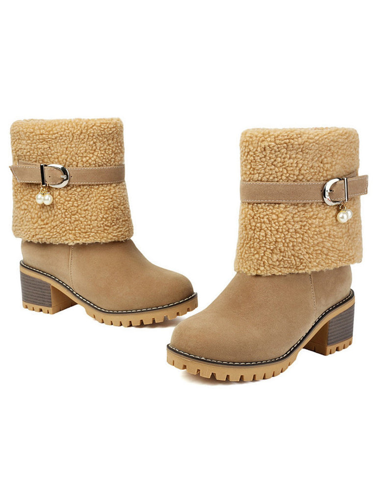 Stivali a metà polpaccio in pile di velluto perlato vintage