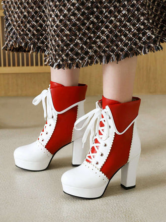 Stivali Martin in pelle vintage con lacci e motivo color block