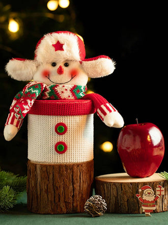 Scatola regalo di peluche a maglia con motivo a cartoni di Buon Natale