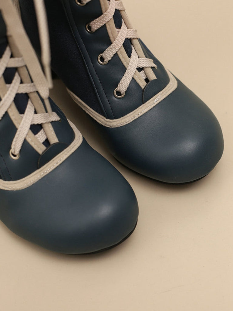 Stivali in pelle scamosciata e finta pelle con lacci a metà polpaccio