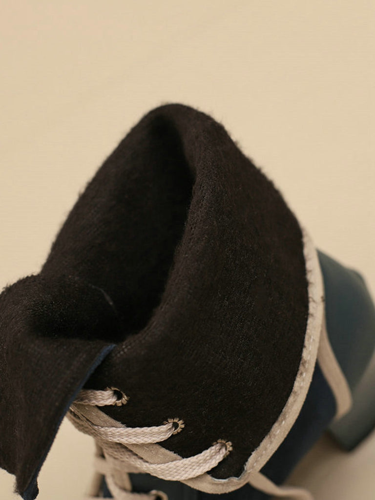 Stivali in pelle scamosciata e finta pelle con lacci a metà polpaccio