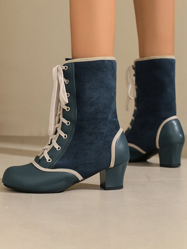 Stivali in pelle scamosciata e finta pelle con lacci a metà polpaccio