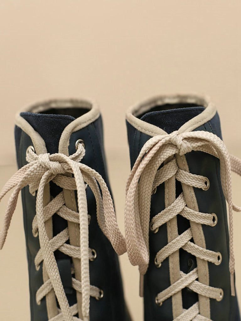 Stivali in pelle scamosciata e finta pelle con lacci a metà polpaccio