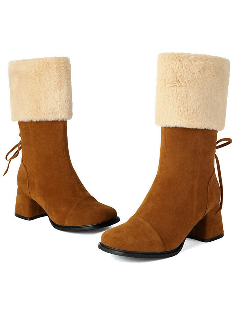 Stivali in pelle scamosciata con contrasto e peluche