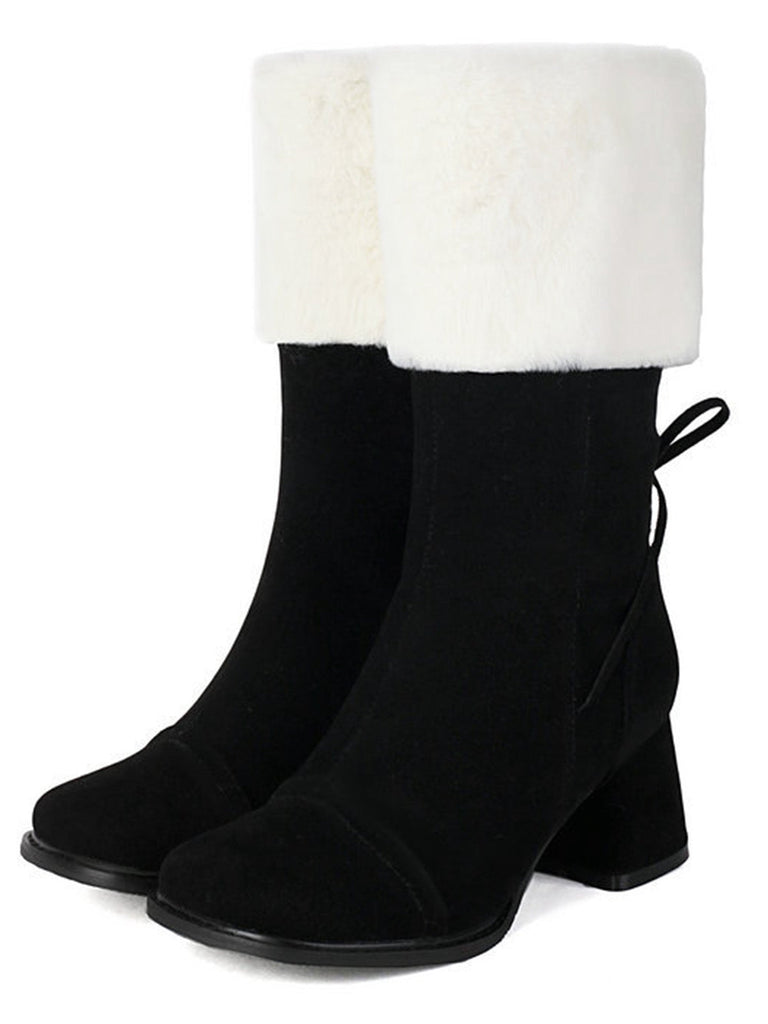 Stivali in pelle scamosciata con contrasto e peluche