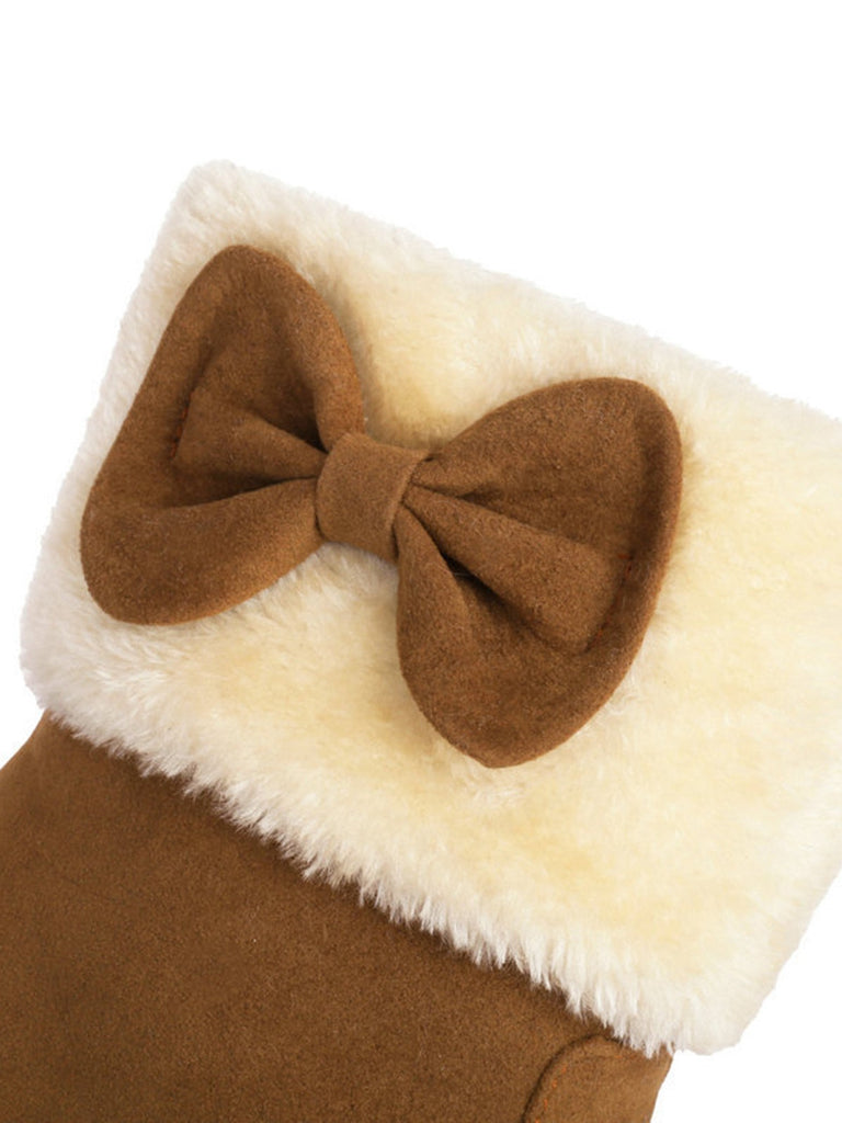 Stivaletti invernali con punta tonda e fiocco in peluche