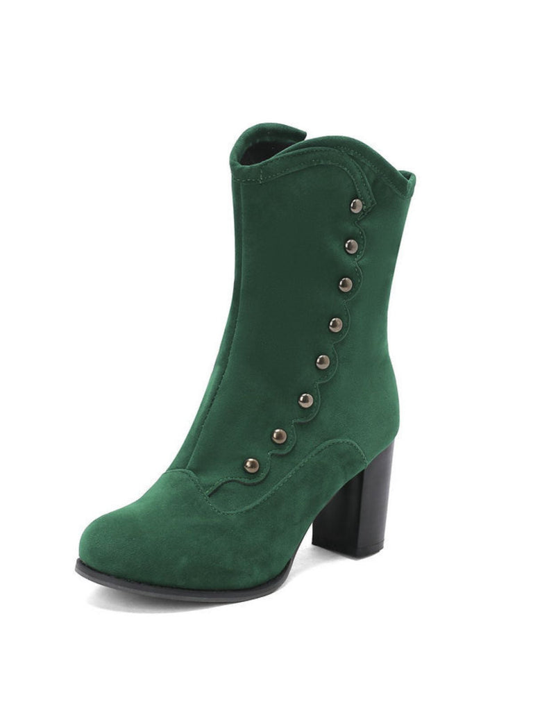 Stivali in pelle scamosciata con fodera e borchie a metà polpaccio