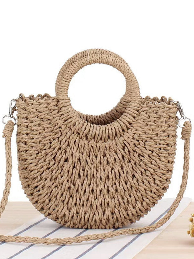 Borsa a Tracolla da Spiaggia Vintage Intrecciata a Mano a Forma di Luna 2
