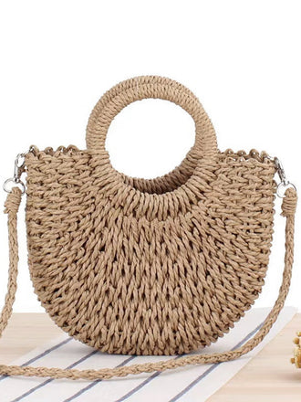Borsa a Tracolla da Spiaggia Vintage Intrecciata a Mano a Forma di Luna 2
