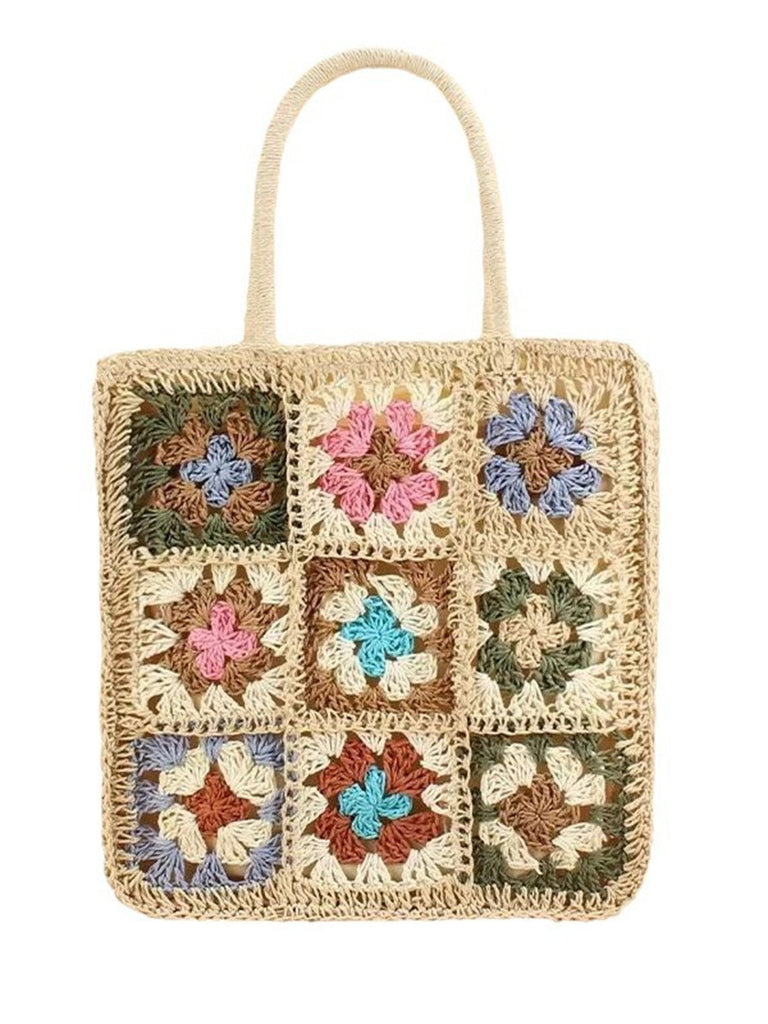 Borsa Bohemian Patchwork Woven Uncinetto - Colore Crema