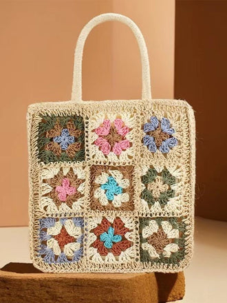 Borsa Bohemian Patchwork Woven Uncinetto - Colore Crema 2