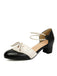 Scarpe Mary Jane Bicolori con Fiocco e Tacco Largo 7