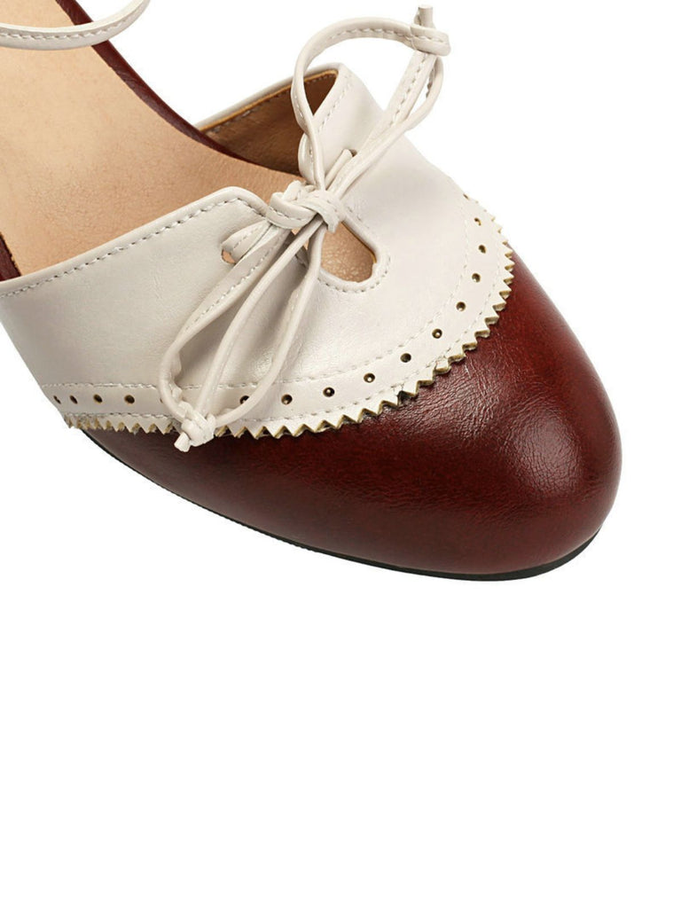 Scarpe Mary Jane Bicolori con Fiocco e Tacco Largo 4