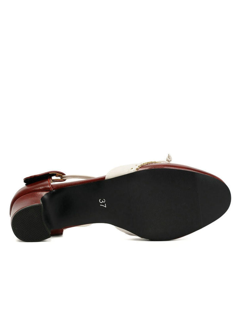 Scarpe Mary Jane Bicolori con Fiocco e Tacco Largo 5