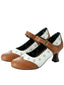 Scarpe con Tacco Largo Brogue Traforate Floreali Vintage