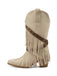Stivali in Denim Cowboy del West con Frange a Mezza Gamba