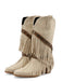 Stivali in Denim Cowboy del West con Frange a Mezza Gamba