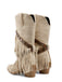 Stivali in Denim Cowboy del West con Frange a Mezza Gamba