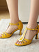 Peep Toe Hollow Out Color Block Strappy Heels 14