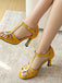 Peep Toe Hollow Out Color Block Strappy Heels 15