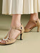Peep Toe Hollow Out Color Block Strappy Heels 8