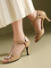 Peep Toe Hollow Out Color Block Strappy Heels 9