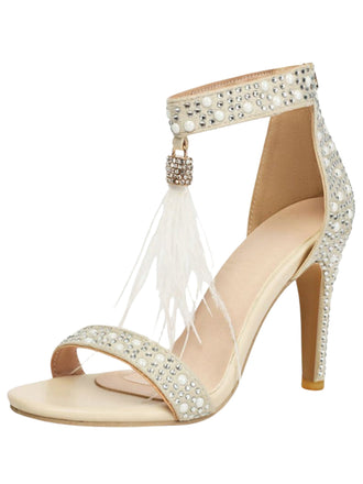 Scarpe con Strass Feather High Heel Wedding - Beige