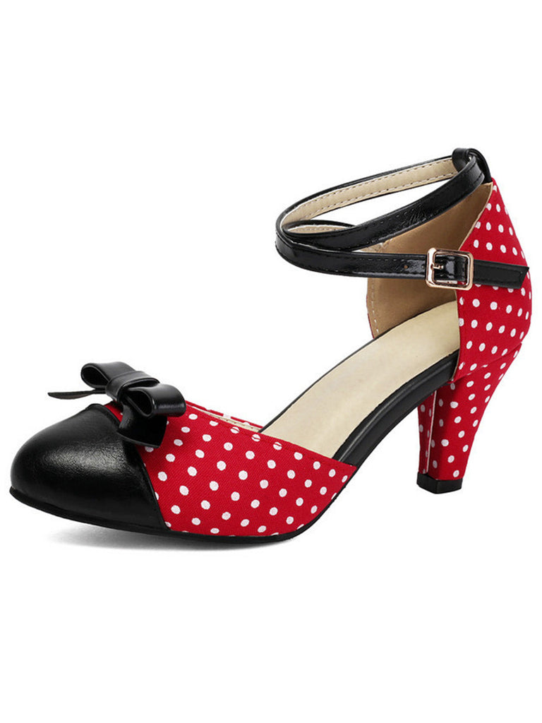 Décolleté a Punta con Fiocco a Pois e Tacco Largo Vintage 10