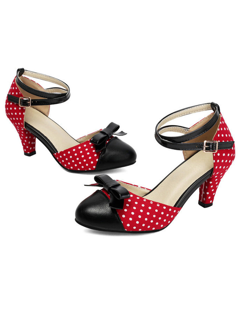 Décolleté a Punta con Fiocco a Pois e Tacco Largo Vintage 11