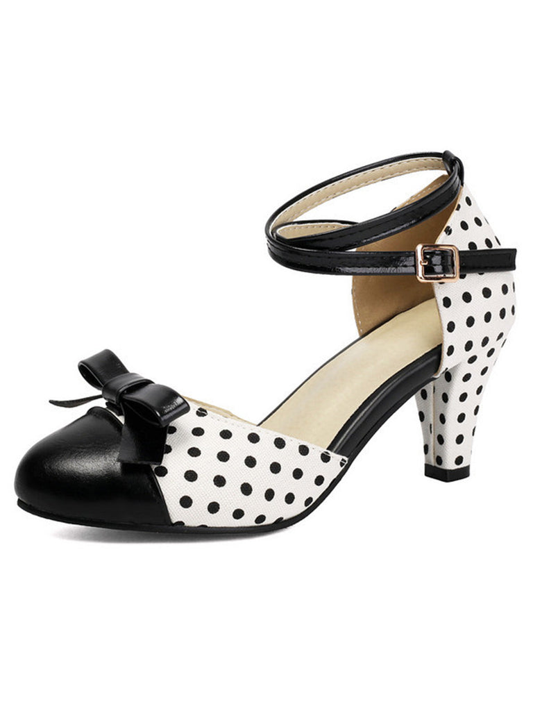 Décolleté a Punta con Fiocco a Pois e Tacco Largo Vintage 15