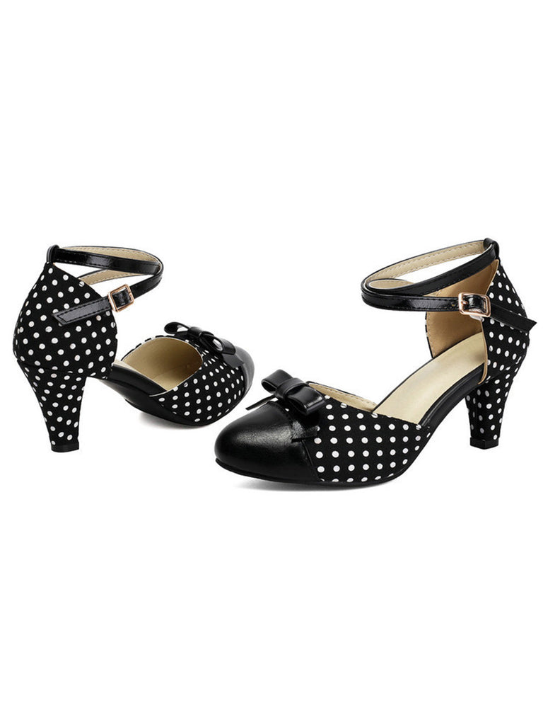 Décolleté a Punta con Fiocco a Pois e Tacco Largo Vintage 2