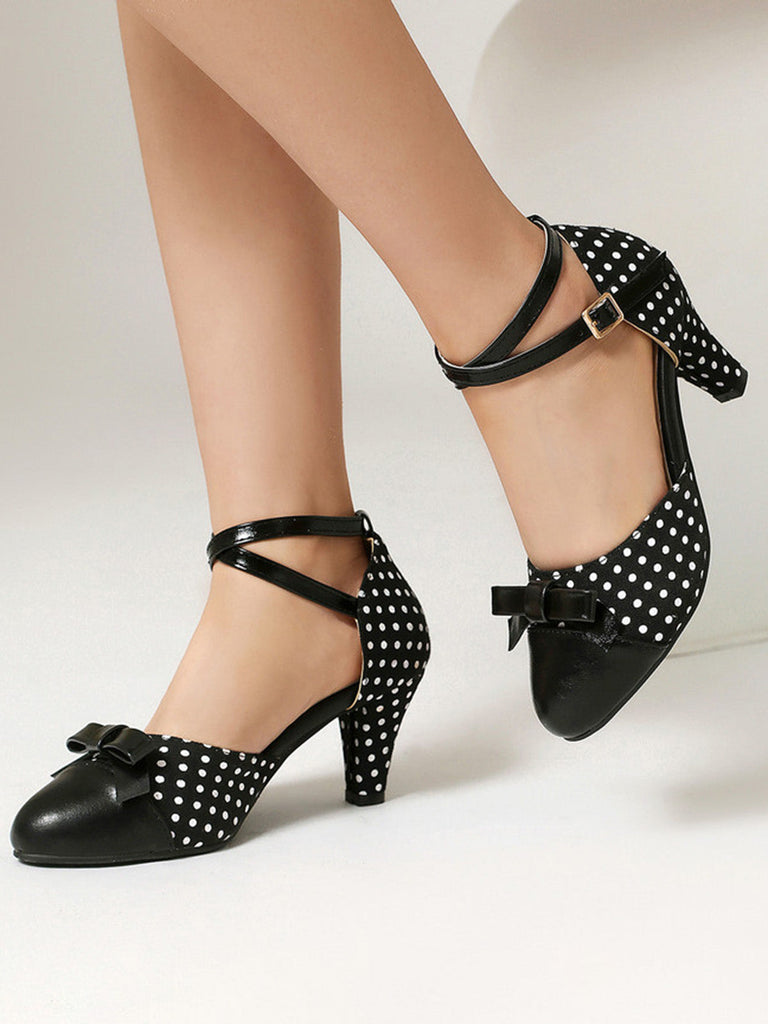 Décolleté a Punta con Fiocco a Pois e Tacco Largo Vintage 4