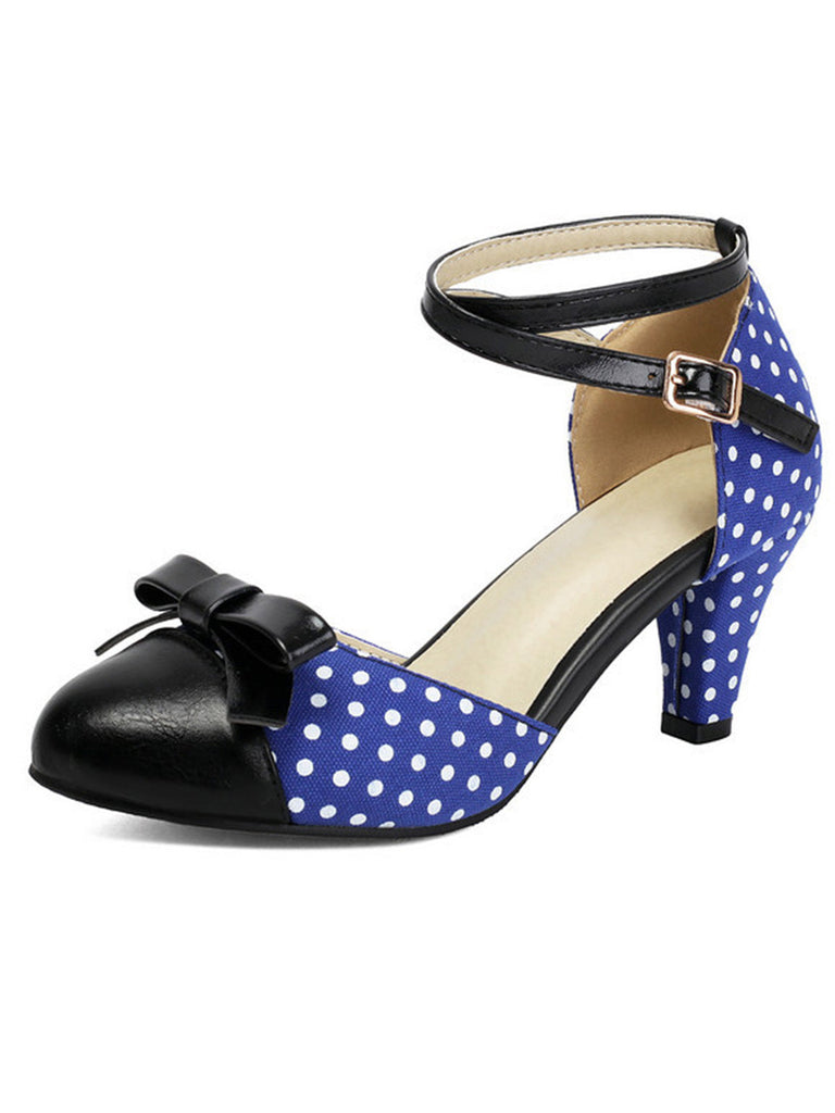 Décolleté a Punta con Fiocco a Pois e Tacco Largo Vintage 5