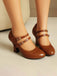 Scarpe Bordeaux in Pelle Tacco Largo Mary Jane 15