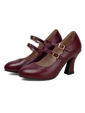 Scarpe Bordeaux in Pelle Tacco Largo Mary Jane 2