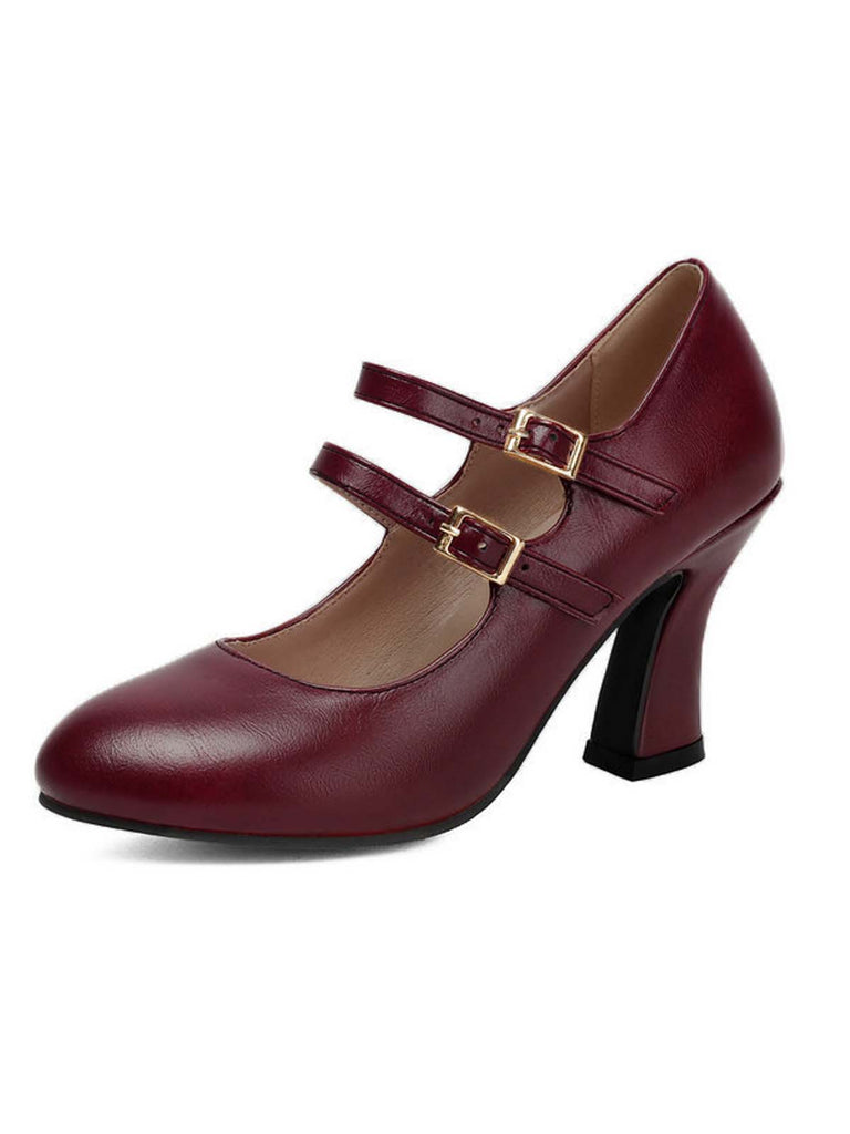 Scarpe Bordeaux in Pelle Tacco Largo Mary Jane