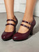 Scarpe Bordeaux in Pelle Tacco Largo Mary Jane 4