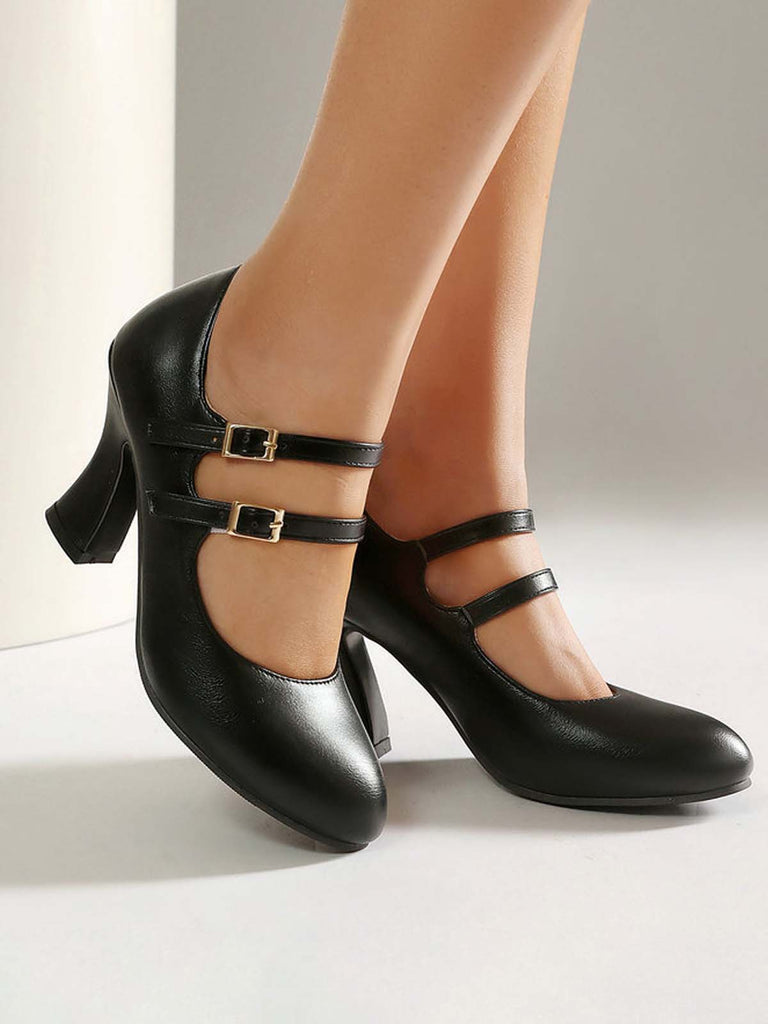 Scarpe Bordeaux in Pelle Tacco Largo Mary Jane 7