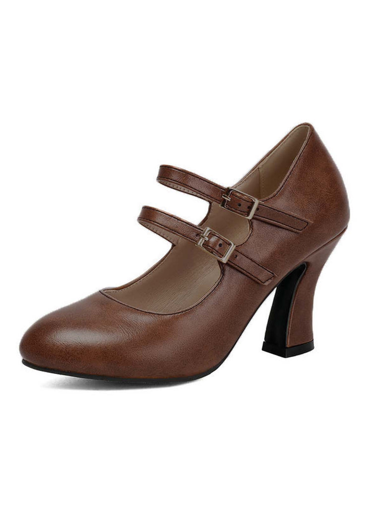 Scarpe Bordeaux in Pelle Tacco Largo Mary Jane 9