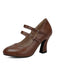 Scarpe Bordeaux in Pelle Tacco Largo Mary Jane 9