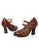 Scarpe Bordeaux in Pelle Tacco Largo Mary Jane 10