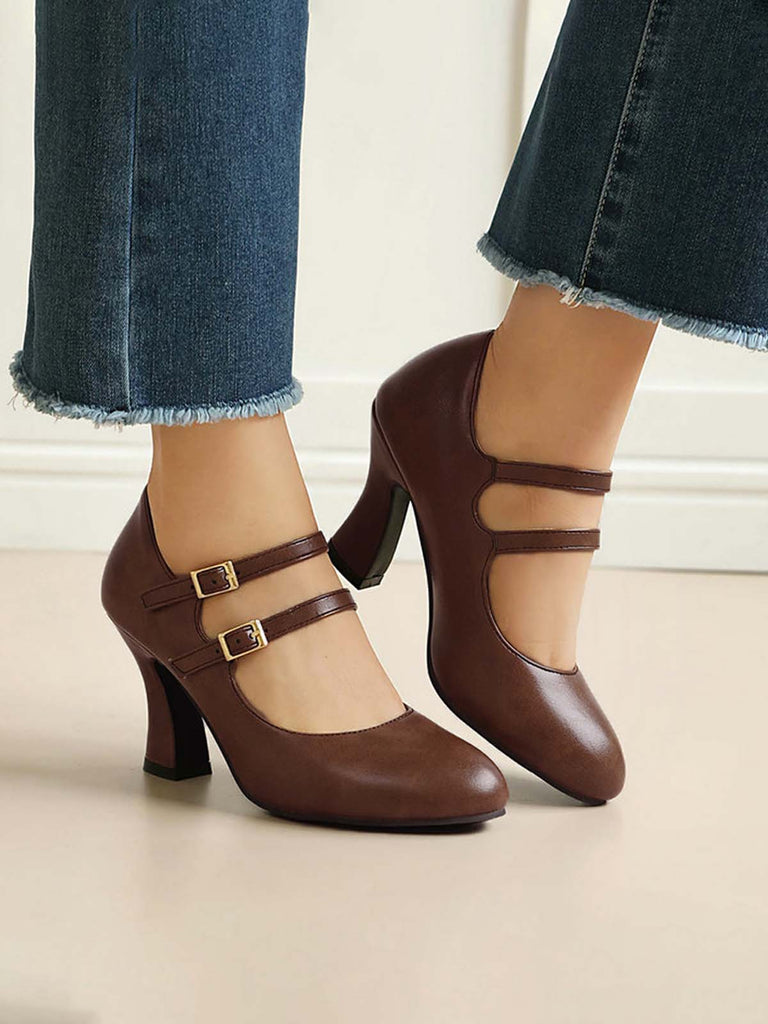 Scarpe Bordeaux in Pelle Tacco Largo Mary Jane 11