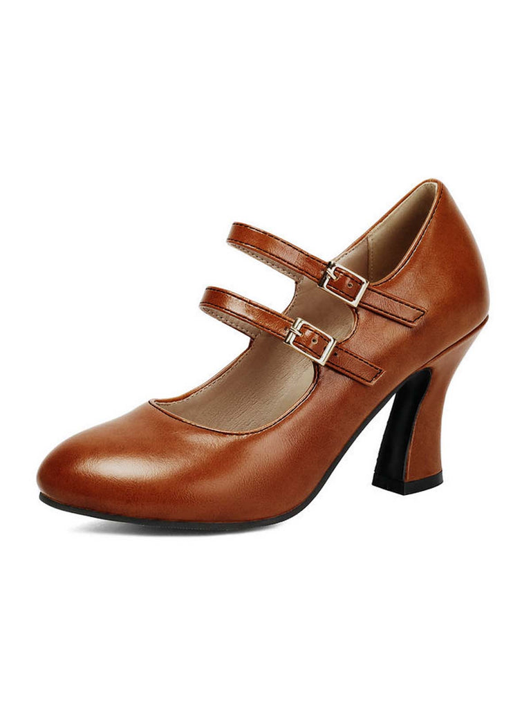 Scarpe Bordeaux in Pelle Tacco Largo Mary Jane 12